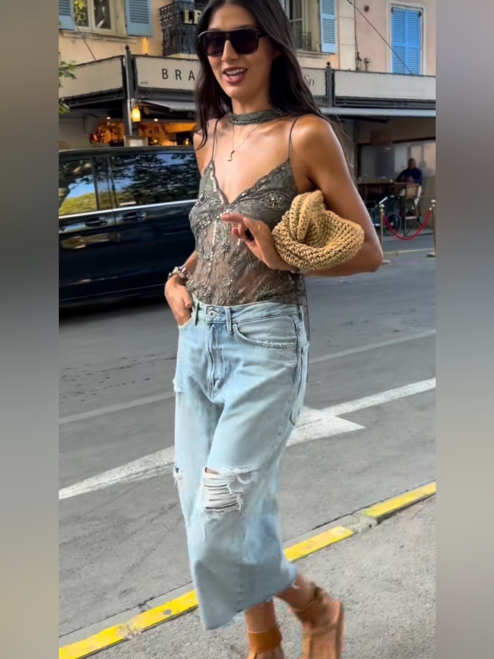 ZARA EMBROIDERED LACE TOP WITH SCARF